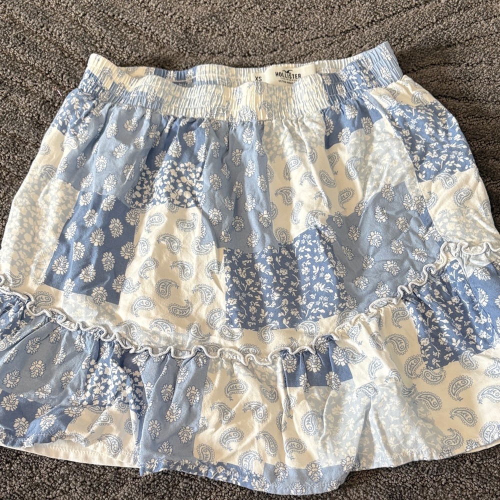 Hollister Blue and Cream Patchwork Mini Skirt